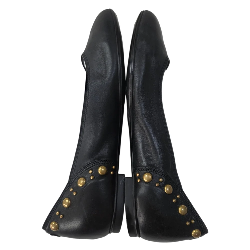 Attilio Giusti Leombruni AGL Leather Ballet Flat Shoes 36.5 6.5 Black Gold
